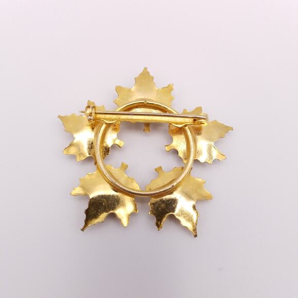 Maple Leaf Wreath Brooch Polished Stones Gold Tone Fall Colors - Picture 2 of 4